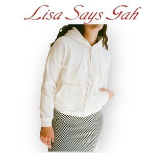 Lisa Says Gah l/s white/cream fullzip women's hoodie in EUC HTF size S